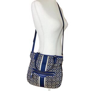 Coach Signature Navy Blue & Gray Foldover Crossbody Bag F27024